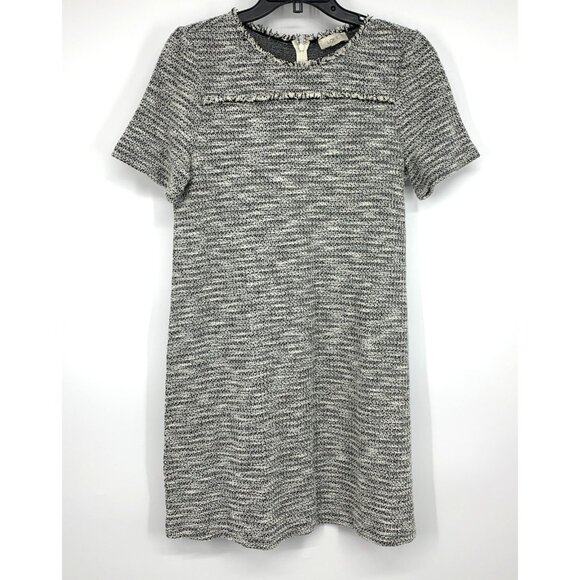 LOFT Dress Tweed Shift Short Sleeve Fringe Fray Mini - Picture 1 of 10